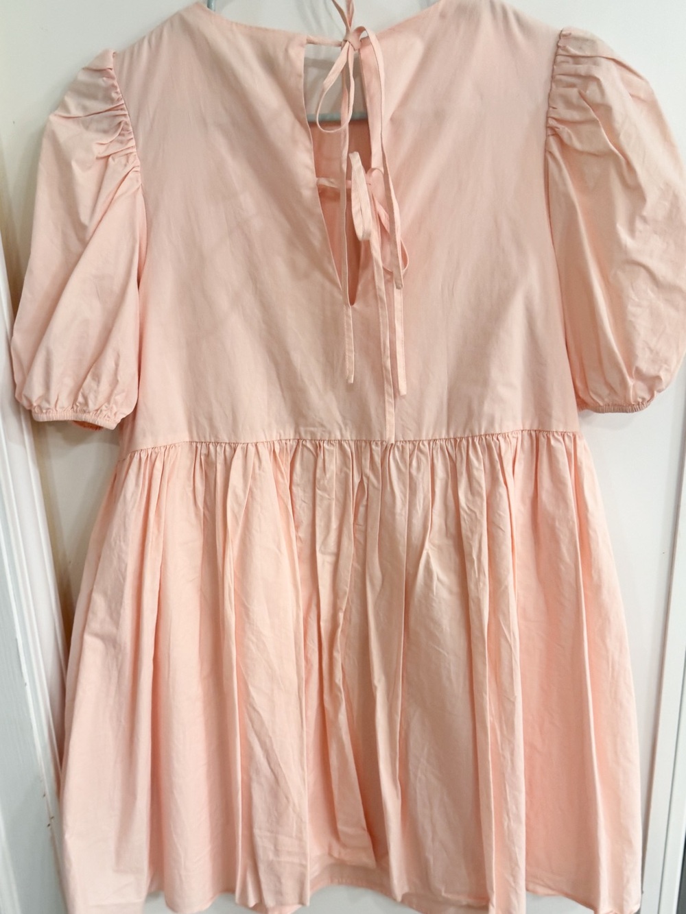 Puff Sleeve Babydoll Dress in Pale Peach - Picture 6 of 9